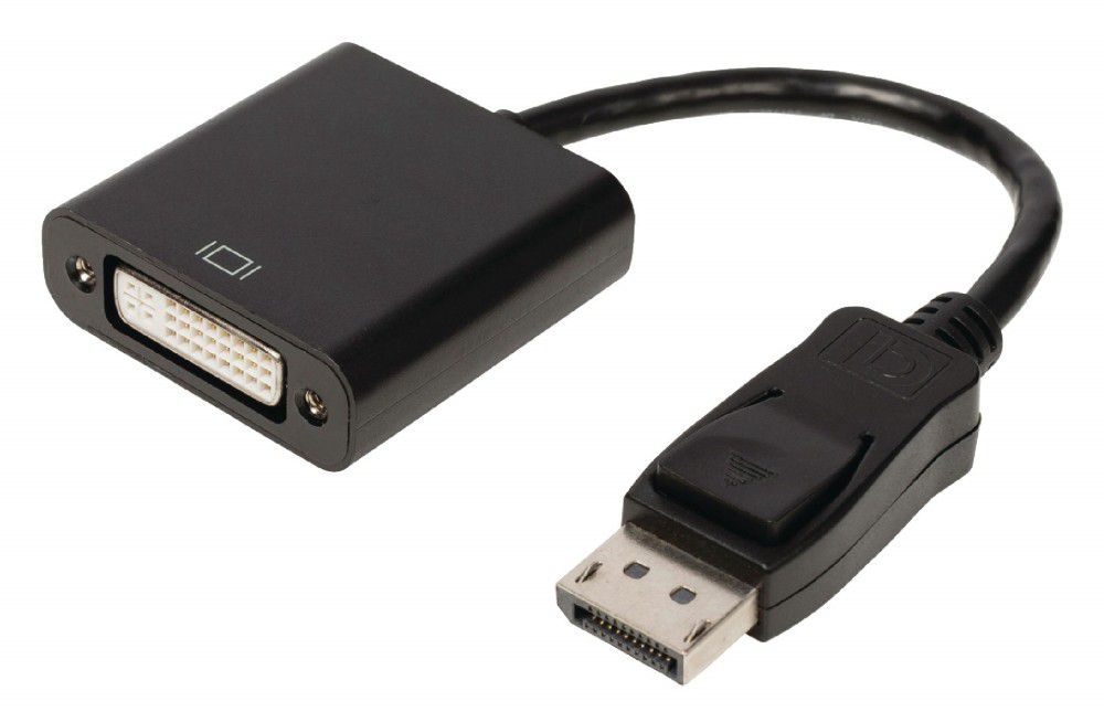 DisplayPort DVI átalakító: DisplayPort apa – DVI-D 24+1 tűs anya 0,2m fekete fotó, illusztráció : VLCP37250B02