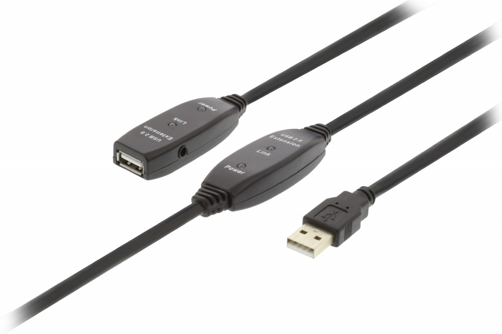 USB2.0 Hosszabbító Kábel Aktív USB A Dugó - USB A Aljzat 25 m Fekete fotó, illusztráció : VLCRP6025