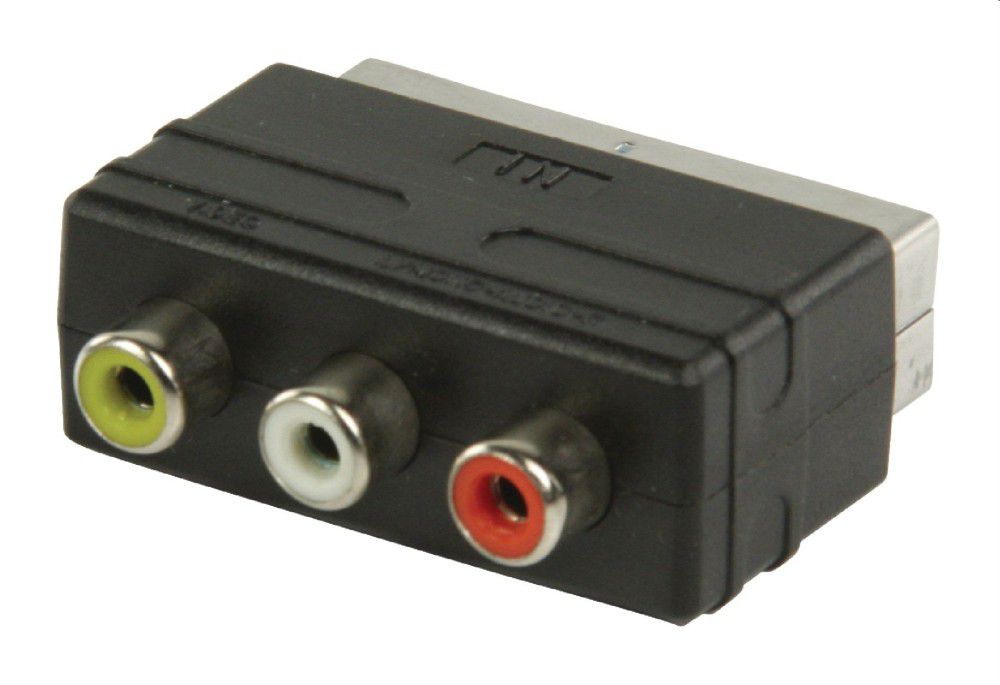SCART - RCA bemenet adapter, SCART apa - 3x RCA anya, fekete fotó, illusztráció : VLVP31900B