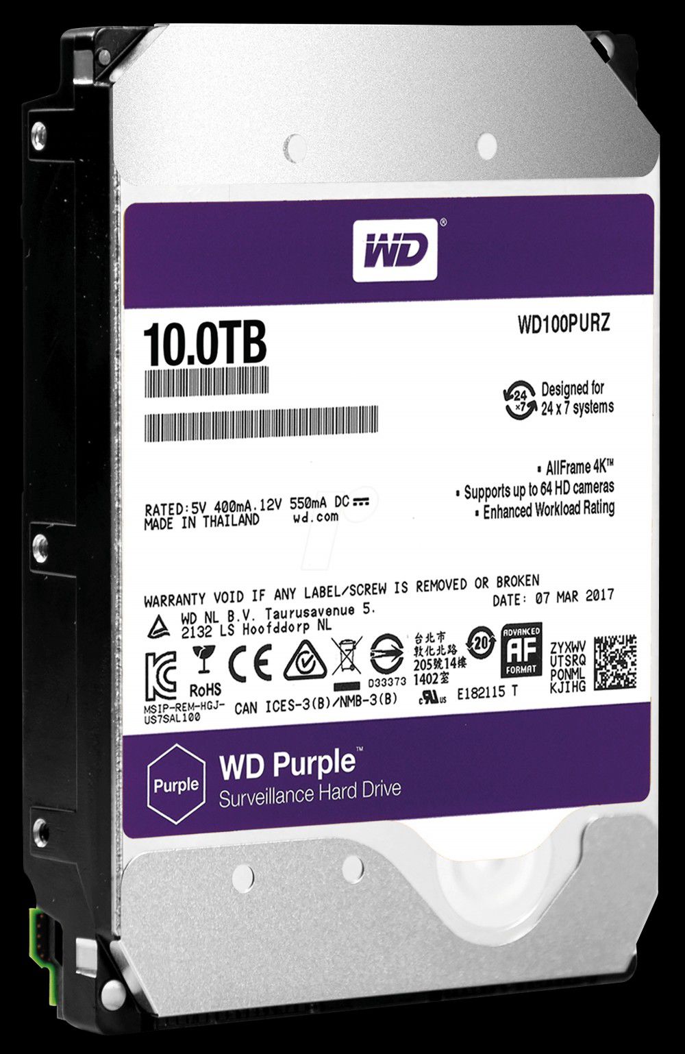 10TB 3,5  HDD SATA3 WD Purple fotó, illusztráció : WD100PURZ