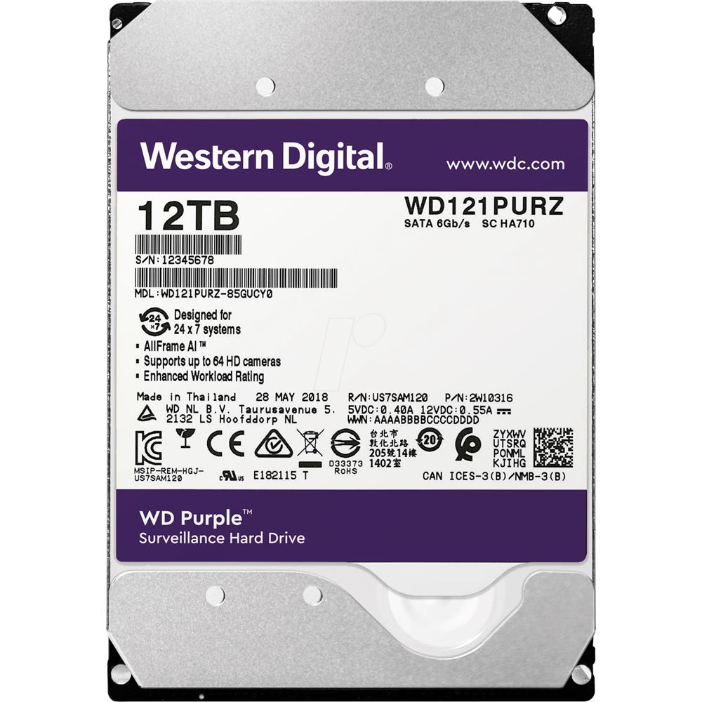 12TB 3.5  HDD SATA3 Western Digital Purple 256MB 7200RPM fotó, illusztráció : WD121PURZ