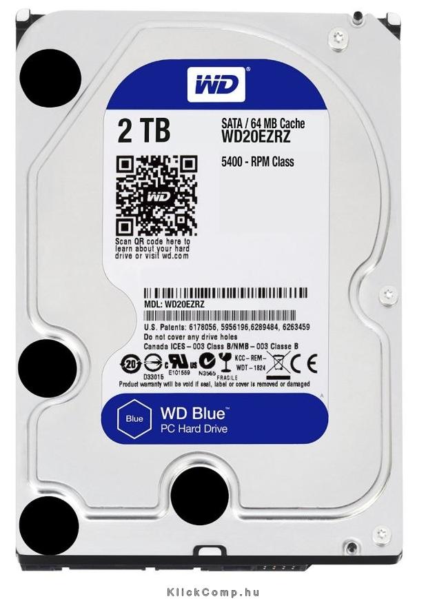 2TB 3,5  HDD SATA3 64MB Western Digital Blue fotó, illusztráció : WD20EZRZ