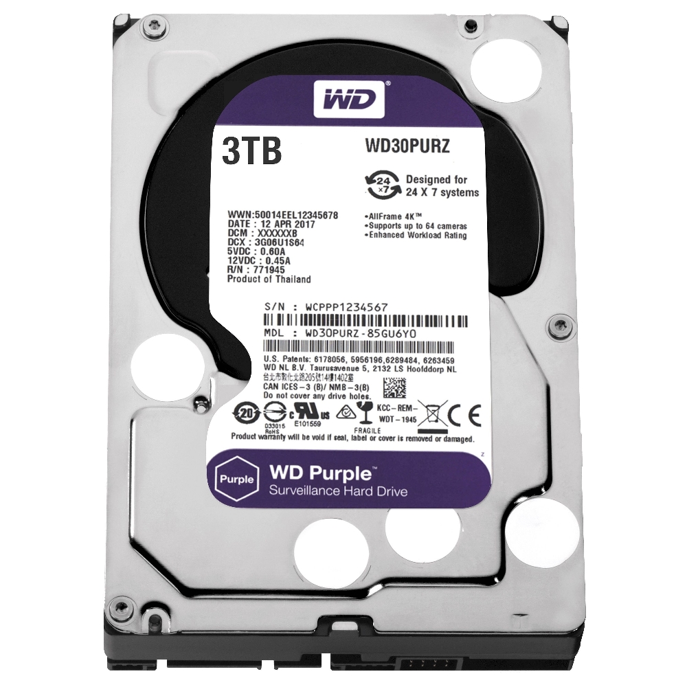 3TB 3,5  HDD SATA3 64MB 5400RPM Western Digital Purple winchester fotó, illusztráció : WD30PURZ