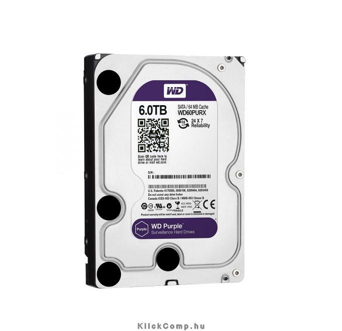 6TB 3,5  SATA-600 HDD Desktop Western Digital Purple fotó, illusztráció : WD60PURX
