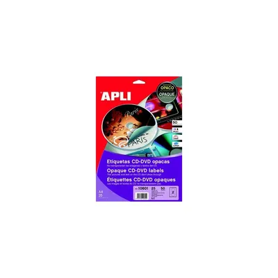 Etikett, CD DVD, A4, teljes lefedettségű, matt, eltávolítható, APLI "Mega" 10807_10600 fotó