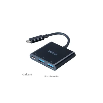 USB3.1C - 2db USB3.0A HUB és USB3.1C töltő 2A - 15cm - Akasa AK-CBCA08-15BK AK-CBCA08-15BK fotó