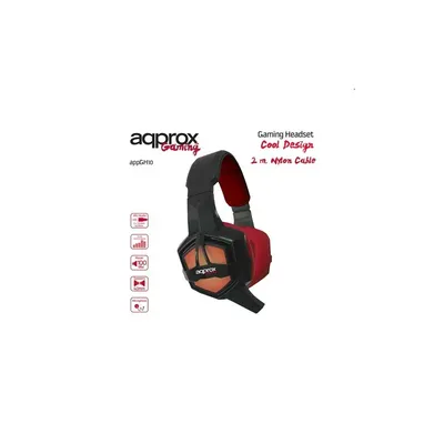 Gaming Headset 40mm sztereó hangszoró 2m kábel USB LED Fekete-Piros APPROX APPGH10 fotó