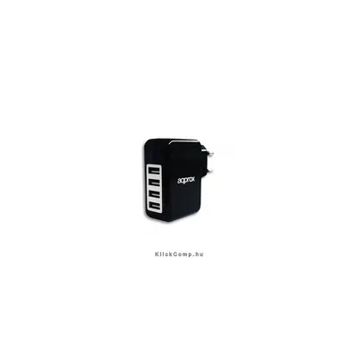 APPROX Univerzális Telefon, Tablet, GPS töltő 5V 4A 4db USB Fekete APPUSBWALL4PB fotó
