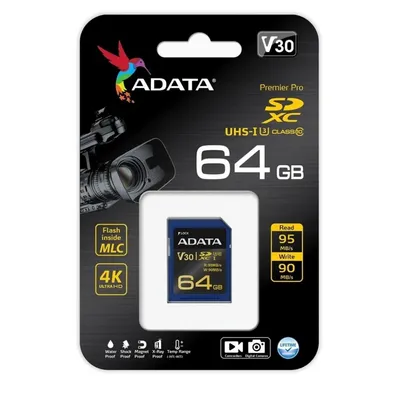 Memória-kártya 64GB SD SDXC Class 10 UHS-I U3 ADATA ASDX64GUI3V30G-R fotó