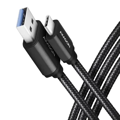 kábel USB-C 3.2 Gen 1 - USB-A 1m adatkábel harisnyázott fekete Axagon Axagon-BUCM3-AM10AB fotó