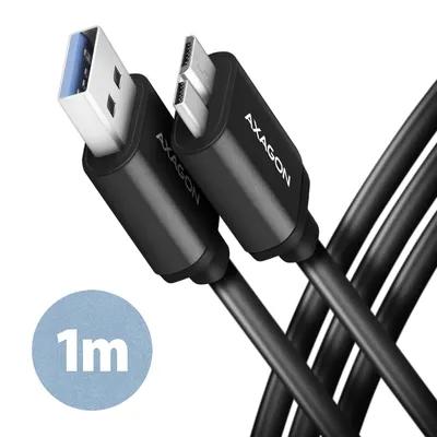 Kábel USB micro B - USB A 3.2 Gen 1m Black AXAGON BUMM3-AM10AB fotó