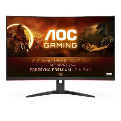 Monitor Ívelt Gaming 31.5" 1920x1080 1ms 2xHDMI DisplayPort 240Hz AOC C32G2ZE_BK fotó