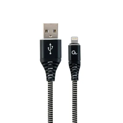 Kábel USB-Lightning 2m fekete-fehér szőtt Gembird - Már nem forgalmazott termék CC-USB2B-AMLM-2M-BW fotó