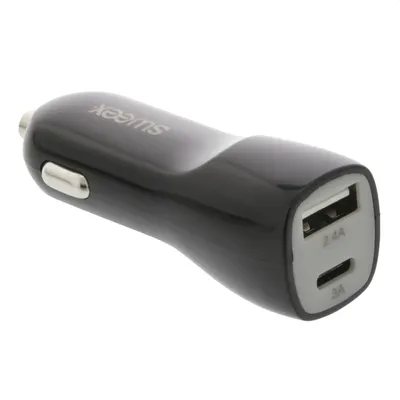 Autós Töltő 3.4A USB   USB-C 2-Kimenet Fekete CH-014BL fotó