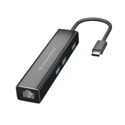 3port USB Hub USB-C to 3xUSB-A 3.0+RJ-45, fekete Conceptronic DONN07B fotó