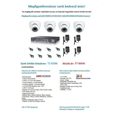 Megfigyelő rendszer szett DS-7208HVI-ST SN DVR + 4db MD-CM520-ICR DVRSZETT6 fotó