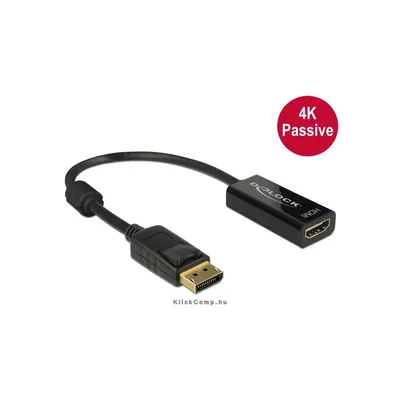 Displayport 1.2 dugós csatl. - HDMI csatlakozóhüvely 4K passzív - Fekete Delock-62609 fotó