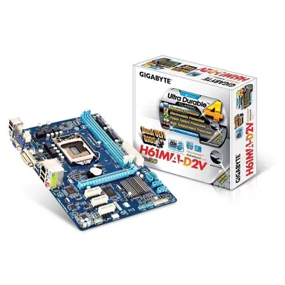 H61MA-D2V mATX skt1155 H61, 2xDDR3 1333MHz, 1xGBE LAN, 8xUSB2.0, 2xUSB3.0 GA-H61MA-D2V fotó