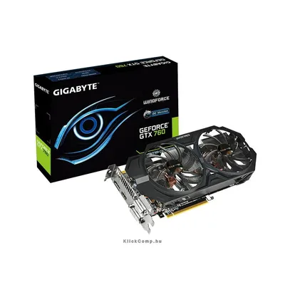 PCI-E Nvidia GTX760 WF OC 2048MB, DDR5, 256bit, 1098 6008Mhz, 2xDVI, HDMI, DP, Dual Slot Ventilátor GV-N760WF2OC-2GD fotó