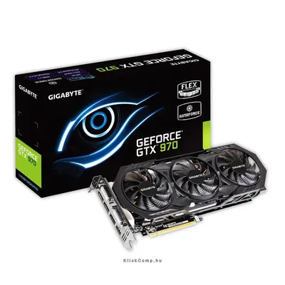 PCI-E Nvidia GTX970 WF3 4096MB, DDR5, 256bit, 1253 7000Mhz, 2xDVI, HDMI, 3xDP, Dual Slot ventillátor GV-N970WF3OC-4GD fotó