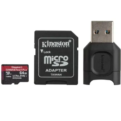 Memória-kártya 64GB SD micro adapterrel és olvasóval (SDXC Class 10  UHS-II U3) Kingston Canvas React Plus MLPMR2 64GB MLPMR2_64GB fotó