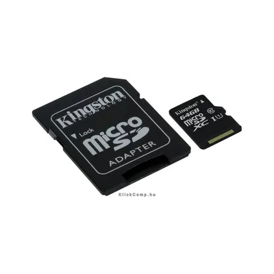 Memória-kártya 64GB SD micro SDXC Class10 Kingston SDC10G2 64GB adapterrel SDC10G2_64GB fotó