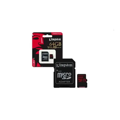 Memória-kártya 64GB SD micro SDXC Class 10  UHS-I U3 Kingston Canvas React (SDCR 64GB) memória kártya adapterrel SDCR_64GB fotó