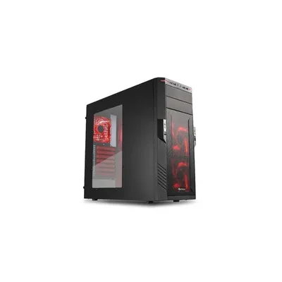 Számítógépház ATX mATX alsó táp 3x120mm v. 2xUSB3.0 2xUSB I O SHARKOON T28 fekete vörös belső ablakos SHARK-4044951012367 fotó