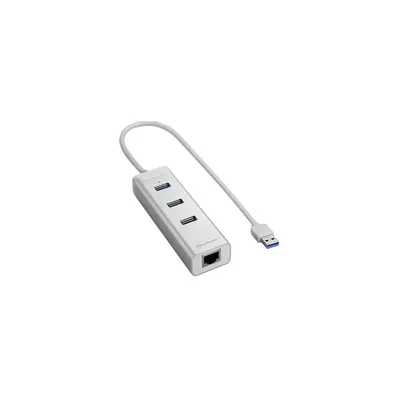 USB Hub 3 port USB3.0 + 1port RJ45 Aluminium SHARK-4044951016839 fotó