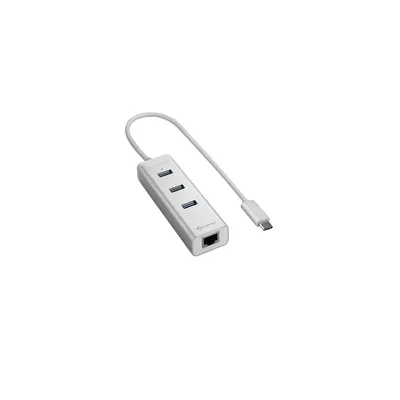 USB Hub USB3.0 3port +RJ45 Type C Aluminium Hub SHARK-4044951019021 fotó