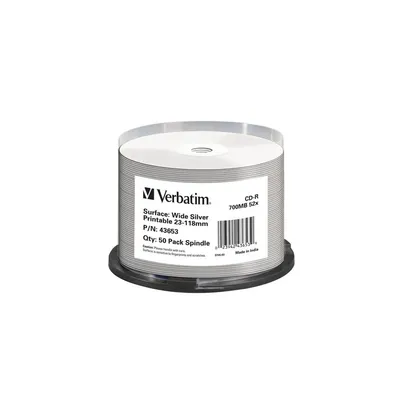 CD-R lemez, nyomtatható ezüst felület, matt, no-ID, AZO, 700MB, 52x, hengeren, VERBATIM VERBATIM-43653 fotó