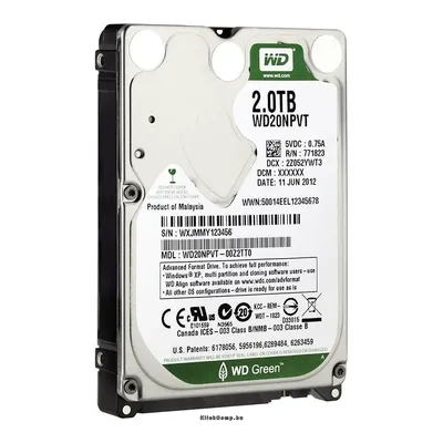 Western Digital 2TB 2,5" Notebook 5400rpm, 8 MB puffer, SATA-300 Green WD20NPVT fotó