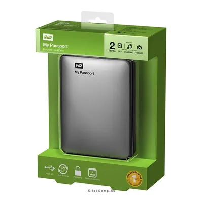 WD My Passport 2TB 2,5'' USB3 Silver WDBY8L0020BSL-EESN fotó