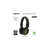 DJ Graffiti fejhallgató 1,5m kábel, 2db 3,5mm Jack Fekete-zöld illusztráció, fotó 2