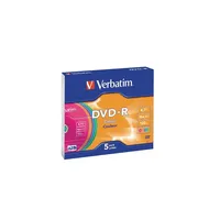DVD-R lemez, színes felület, AZO, 4,7GB, 16x, vékony tok, VERBATIM illusztráció, fotó 1