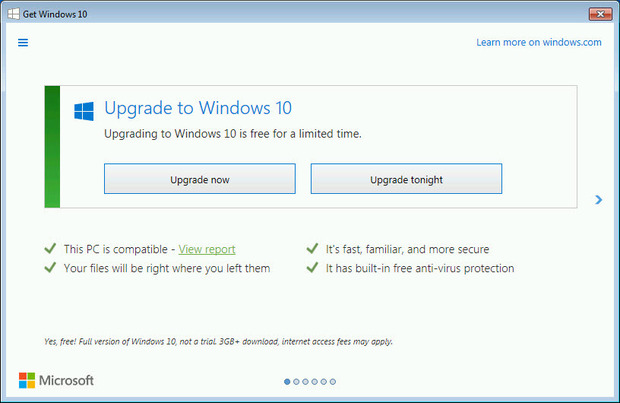 Windows 10 frissítési üzenet