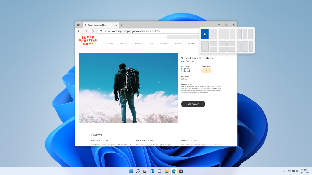 A Windows 11 új Snap Layout-ja